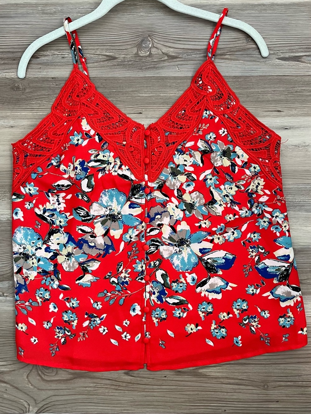 Miss Me Red Floral Lace-Trim Camisole